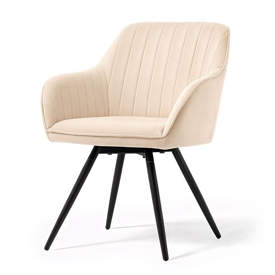 4x Aksamitne obrotowe krzesło z przeszyciami Beżowe TURNO Czarne nogi