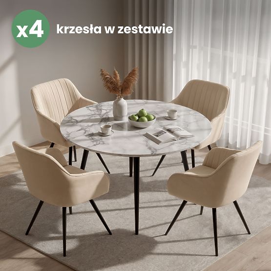 4x Aksamitne obrotowe krzesło z przeszyciami Beżowe TURNO Czarne nogi