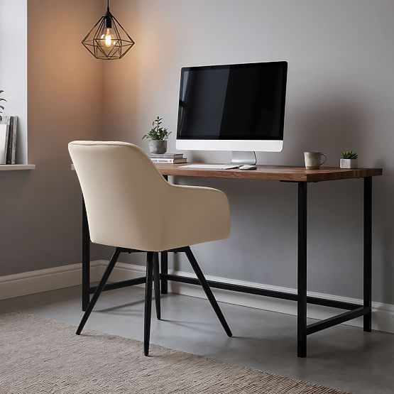 4x Aksamitne obrotowe krzesło z przeszyciami Beżowe TURNO Czarne nogi