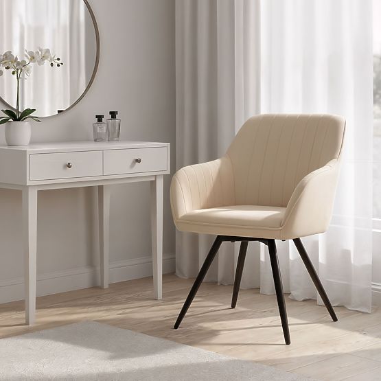 4x Aksamitne obrotowe krzesło z przeszyciami Beżowe TURNO Czarne nogi