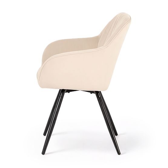 4x Aksamitne obrotowe krzesło z przeszyciami Beżowe TURNO Czarne nogi