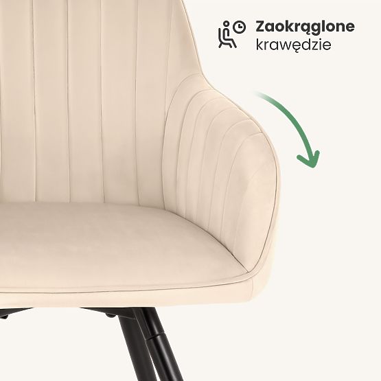 4x Aksamitne obrotowe krzesło z przeszyciami Beżowe TURNO Czarne nogi