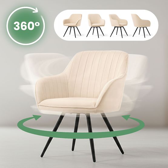 4x Aksamitne obrotowe krzesło z przeszyciami Beżowe TURNO Czarne nogi