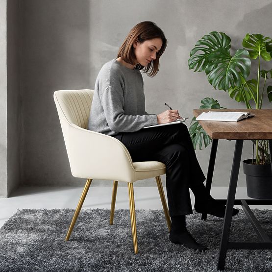 4x Aksamitne tapicerowane krzesło z przeszyciami Kremowe FLORENCE Złote nogi