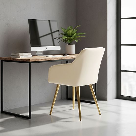 4x Aksamitne tapicerowane krzesło z przeszyciami Kremowe FLORENCE Złote nogi