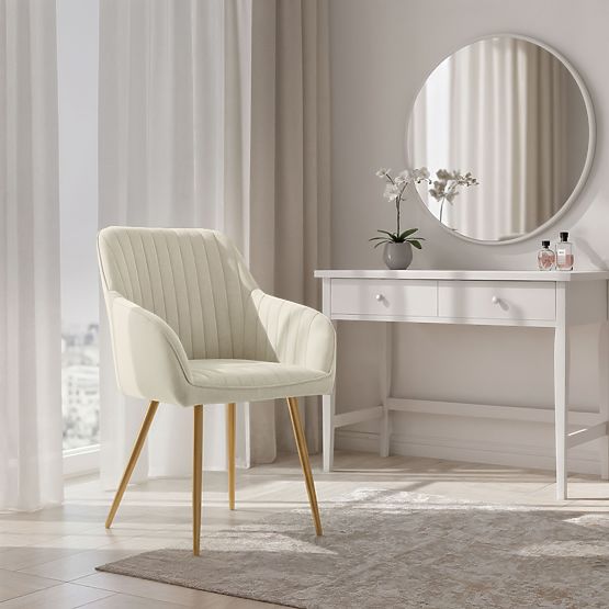 4x Aksamitne tapicerowane krzesło z przeszyciami Kremowe FLORENCE Złote nogi