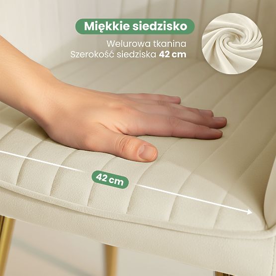 4x Aksamitne tapicerowane krzesło z przeszyciami Kremowe FLORENCE Złote nogi