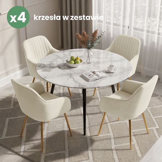 4x Aksamitne tapicerowane krzesło z przeszyciami Kremowe FLORENCE Złote nogi