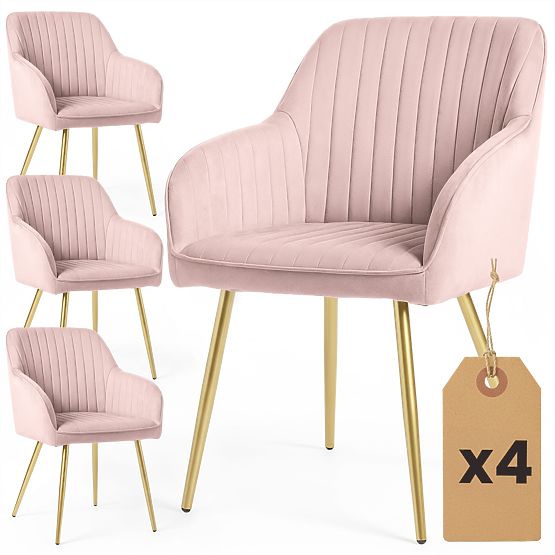 4x Aksamitne tapicerowane krzesło z przeszyciami Pudrowy Róż FLORENCE Złote nogi