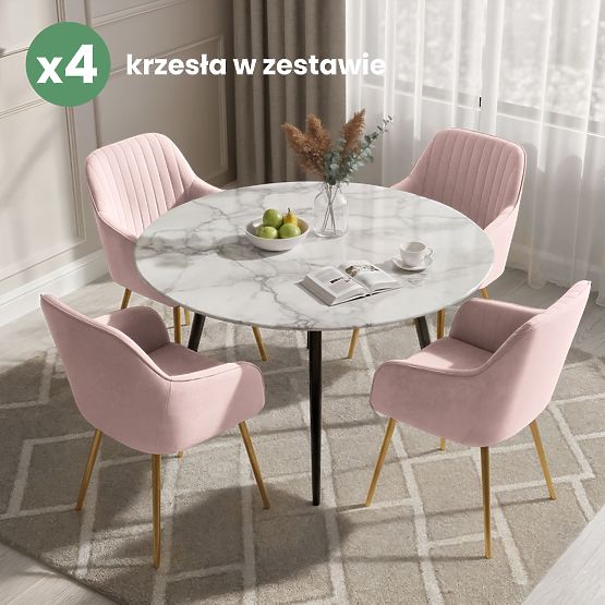 4x Aksamitne tapicerowane krzesło z przeszyciami Pudrowy Róż FLORENCE Złote nogi