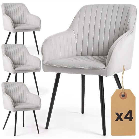 4x Aksamitne tapicerowane krzesło z przeszyciami Szare FLORENCE Czarne nogi