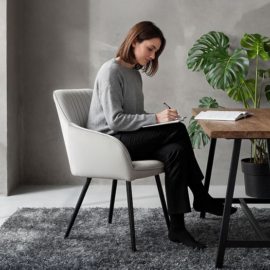 4x Aksamitne tapicerowane krzesło z przeszyciami Szare FLORENCE Czarne nogi