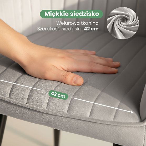 4x Aksamitne tapicerowane krzesło z przeszyciami Szare FLORENCE Czarne nogi