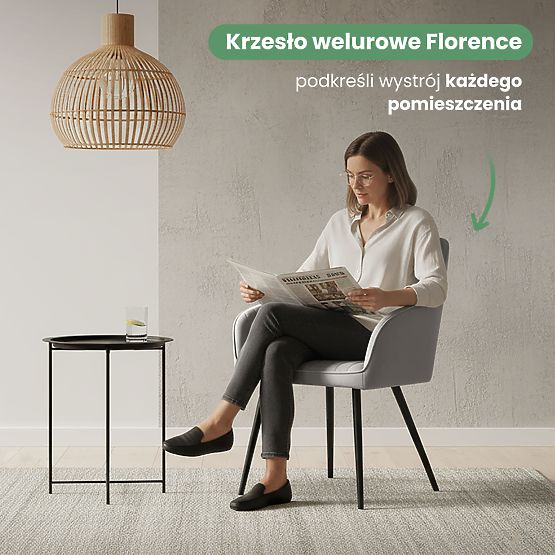 4x Aksamitne tapicerowane krzesło z przeszyciami Szare FLORENCE Czarne nogi