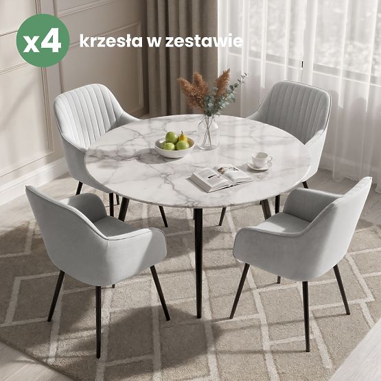 4x Aksamitne tapicerowane krzesło z przeszyciami Szare FLORENCE Czarne nogi