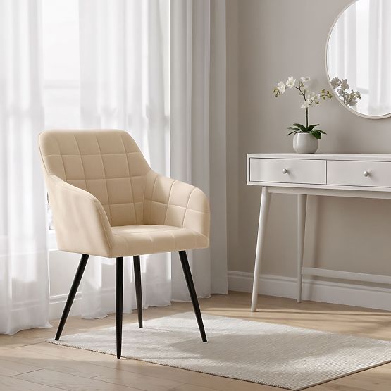 4x Tapicerowane krzesło z kwadratowym pikowaniem Beżowe LUXANO Czarne nogi