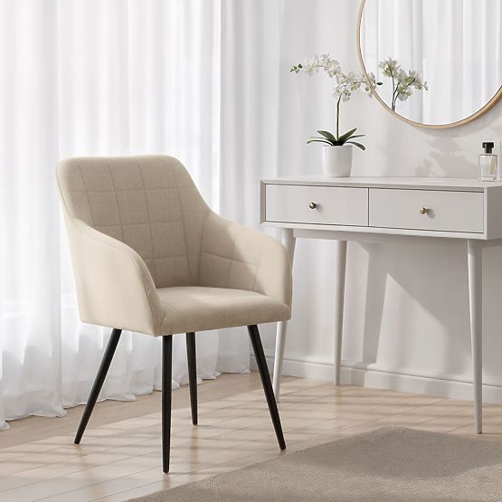 4x Tapicerowane krzesło z kwadratowym pikowaniem Beżowe LUXANO Czarne nogi tkanina Lumos