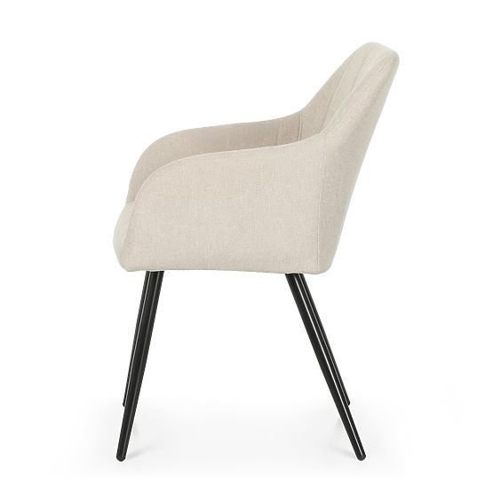 4x Tapicerowane krzesło z kwadratowym pikowaniem Beżowe LUXANO Czarne nogi tkanina Lumos