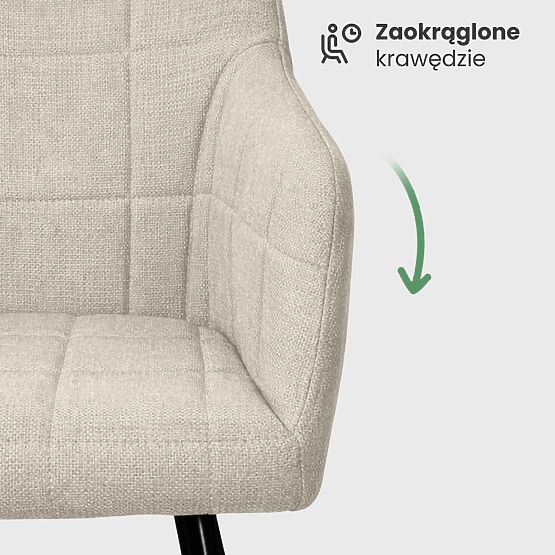 4x Tapicerowane krzesło z kwadratowym pikowaniem Beżowe LUXANO Czarne nogi tkanina Lumos