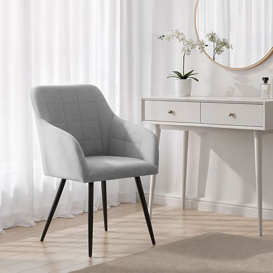 4x Tapicerowane krzesło z kwadratowym pikowaniem Jasnoszary LUXANO Czarne nogi tkanina Lumos