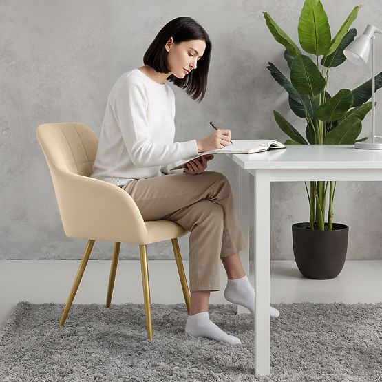 4x Tapicerowane krzesło z kwadratowym przeszyciem Beżowe LUXANO Złote nogi