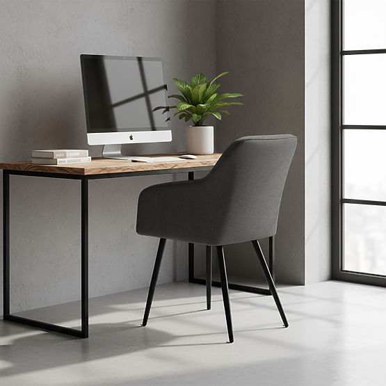 4x Tapicerowane krzesło z kwadratowym przeszyciem Ciemny Grafit LUXANO Czarne nogi tkanina Lumos