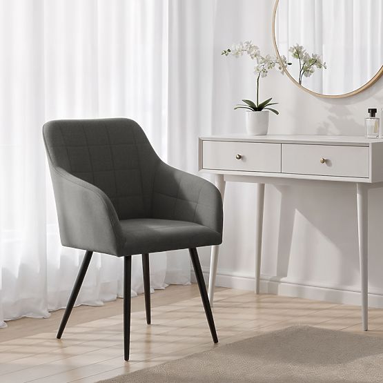 4x Tapicerowane krzesło z kwadratowym przeszyciem Ciemny Grafit LUXANO Czarne nogi tkanina Lumos