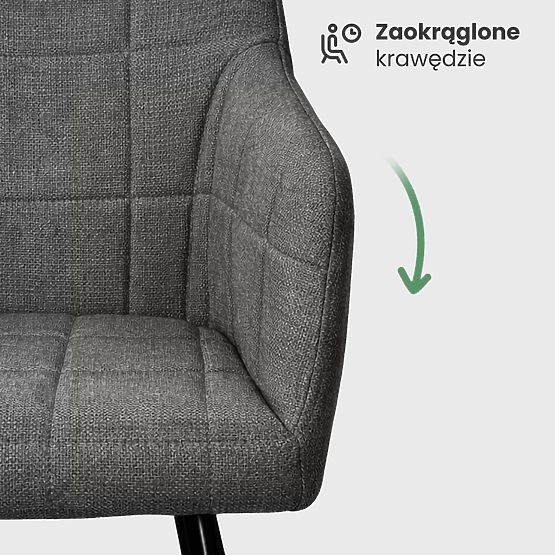 4x Tapicerowane krzesło z kwadratowym przeszyciem Ciemny Grafit LUXANO Czarne nogi tkanina Lumos