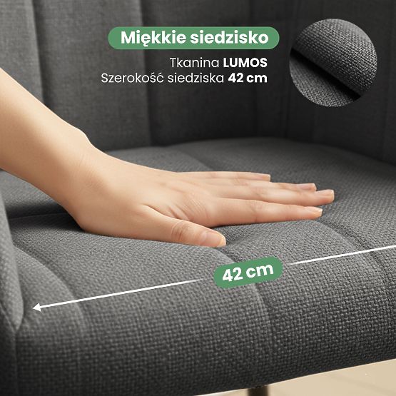 4x Tapicerowane krzesło z kwadratowym przeszyciem Ciemny Grafit LUXANO Czarne nogi tkanina Lumos