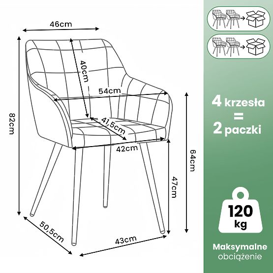 4x Tapicerowane krzesło z kwadratowym przeszyciem Miedziane LUXANO Czarne nogi
