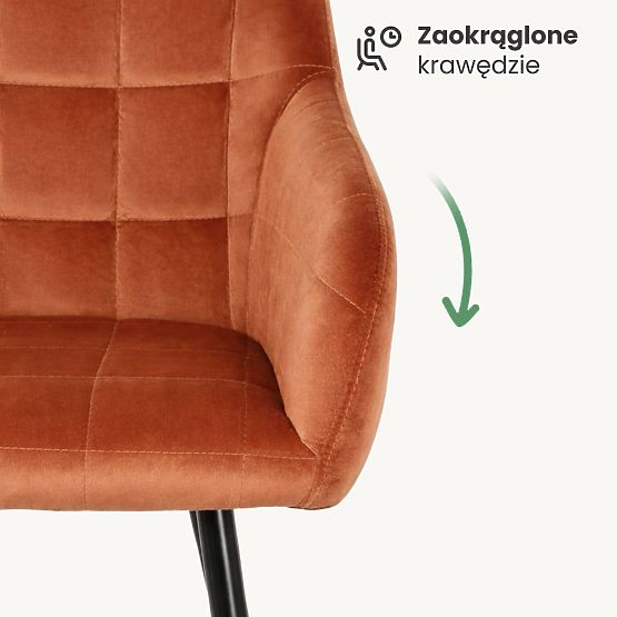 4x Tapicerowane krzesło z kwadratowym przeszyciem Miedziane LUXANO Czarne nogi