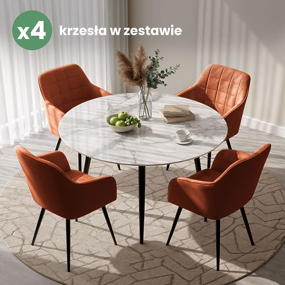 4x Tapicerowane krzesło z kwadratowym przeszyciem Miedziane LUXANO Czarne nogi