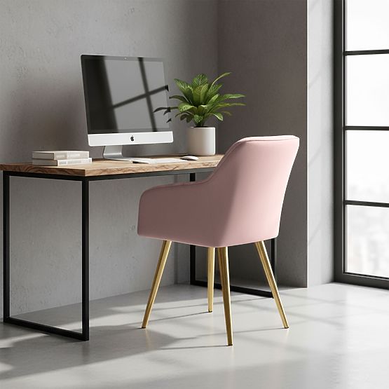 4x Tapicerowane krzesło z kwadratowym przeszyciem Pudrowy Róż LUXANO Złote nogi