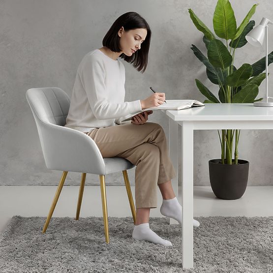 4x Tapicerowane krzesło z kwadratowym przeszyciem Szare LUXANO Złote nogi