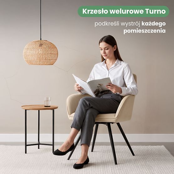 6x Aksamitne krzesło obrotowe z przeszyciami Beżowe TURNO Czarne nogi