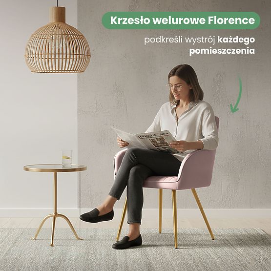 6x Aksamitne krzesło tapicerowane z przeszyciami Pudrowy Róż FLORENCE Złote nogi