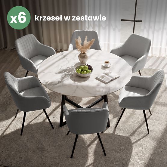 6x Aksamitne obrotowe krzesło z przeszyciami Szare TURNO Czarne nogi