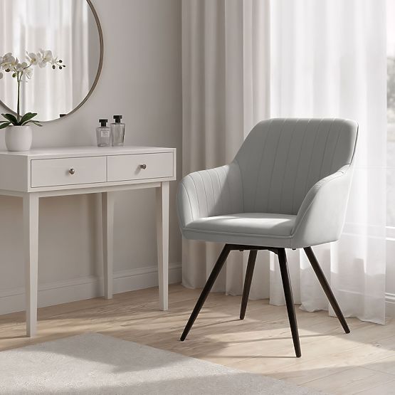 6x Aksamitne obrotowe krzesło z przeszyciami Szare TURNO Czarne nogi