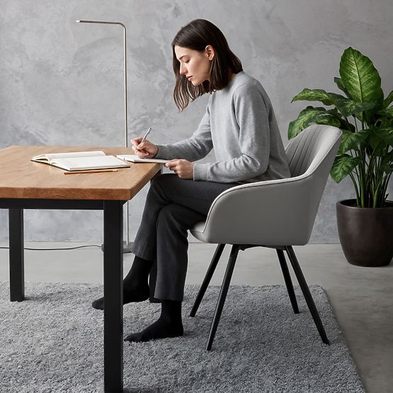 6x Aksamitne obrotowe krzesło z przeszyciami Szare TURNO Czarne nogi