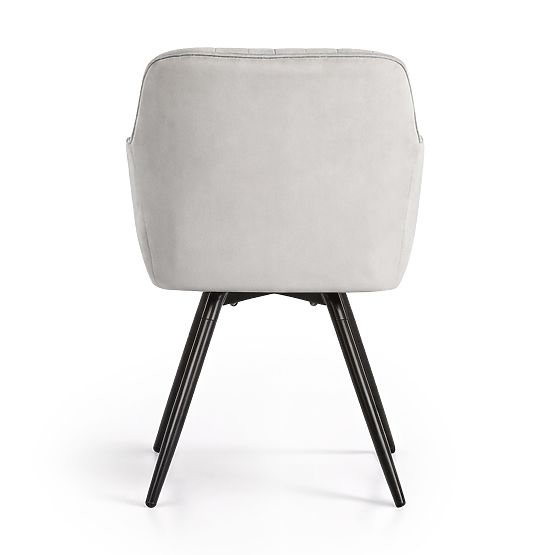 6x Aksamitne obrotowe krzesło z przeszyciami Szare TURNO Czarne nogi