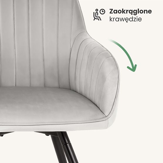 6x Aksamitne obrotowe krzesło z przeszyciami Szare TURNO Czarne nogi