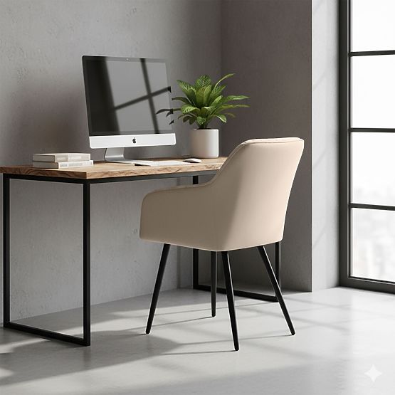 6x Aksamitne tapicerowane krzesło z przeszyciami Beżowe FLORENCE Czarne nogi