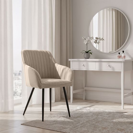 6x Aksamitne tapicerowane krzesło z przeszyciami Beżowe FLORENCE Czarne nogi