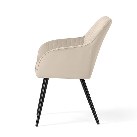 6x Aksamitne tapicerowane krzesło z przeszyciami Beżowe FLORENCE Czarne nogi