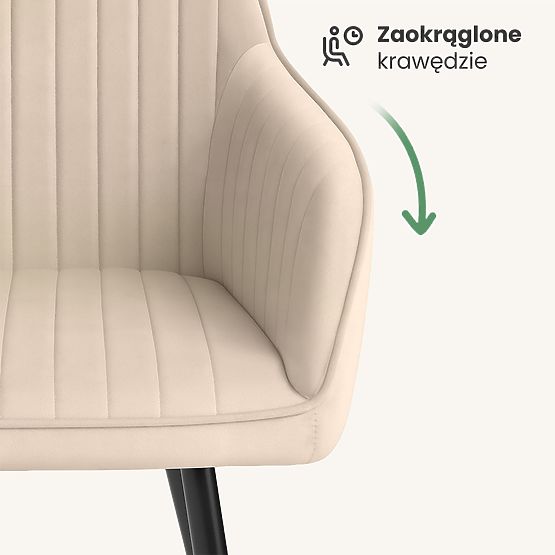 6x Aksamitne tapicerowane krzesło z przeszyciami Beżowe FLORENCE Czarne nogi