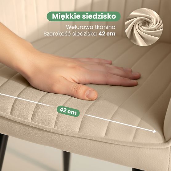 6x Aksamitne tapicerowane krzesło z przeszyciami Beżowe FLORENCE Czarne nogi