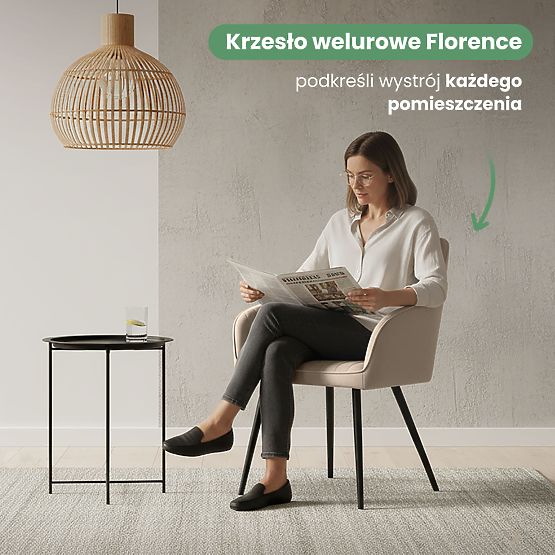 6x Aksamitne tapicerowane krzesło z przeszyciami Beżowe FLORENCE Czarne nogi