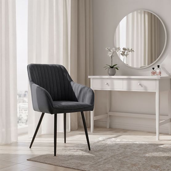 6x Aksamitne tapicerowane krzesło z przeszyciami Ciemny Grafit FLORENCE Czarne nogi