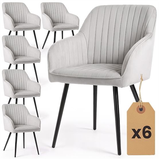 6x Aksamitne tapicerowane krzesło z przeszyciami Szare FLORENCE Czarne nogi