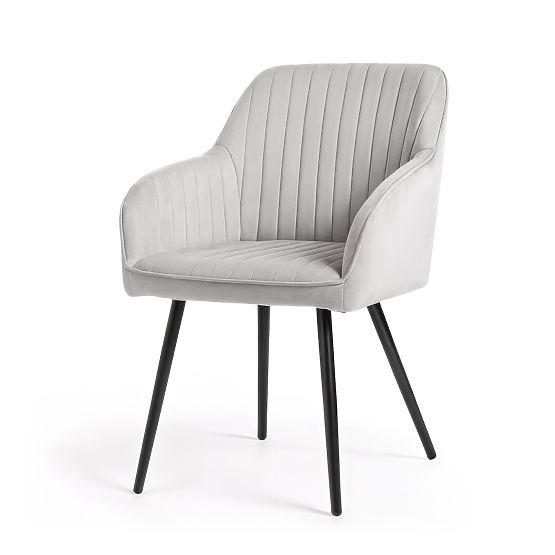 6x Aksamitne tapicerowane krzesło z przeszyciami Szare FLORENCE Czarne nogi